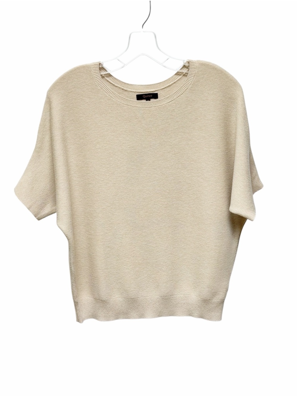 Quince Lightweight Cotton Cashmere Link-Stitch Dolman Sweater S Heather Oatmeal